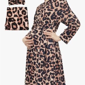 Leopard Print Maternity Dress with baby swaddle